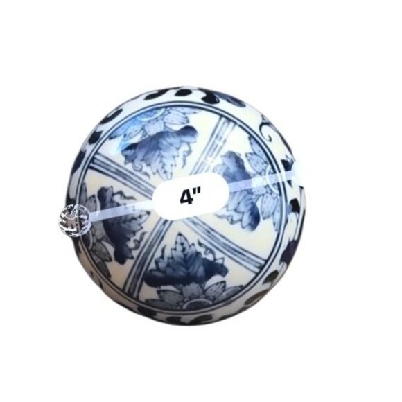 Decorative Blue & White Ceramic Balls With Floral Patterns 4" Diameter Set Of 3 - Picture 6 of 8